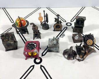 VTG Miniature Diecast Metal Pencil Sharpener Lot Antique Style 8pc Set / + Parts