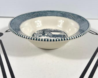 Vintage USA Blue Royal China Currier & Ives Schoolhouse Winter bowl 6 Inch