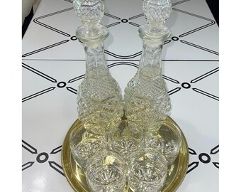 Vtg Decanters Rock Glasses Baldwin Griffin Brass Tray Whiskey Bourbon Barware