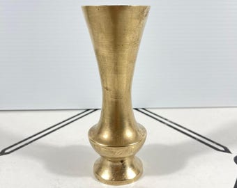 Vintage Solid Brass Bud Vase Flared Rim Pedestal Base Gold Tone 5.5 Inch
