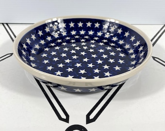 Boleslawiec Polish Pottery Star Cobalt Blue Pie Quiche Baker Serving Bowl 10in