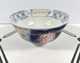 VTG Japanese Imari Style Porcelain Bowl Blue Red Gold Floral 6 Inch Hand Painted