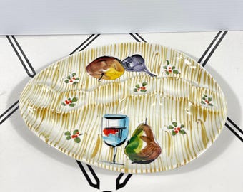 Vintage Hand Painted Italian Ceramic Fruit Wine Egg Platter Made in Italy