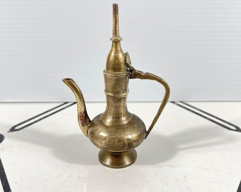 Vintage Etched Brass Miniature Dallah Arabic Coffee Pot Decorative 4.5 Inch