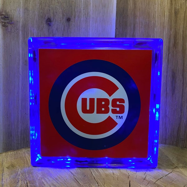 Chicago Cubs -- Glass Block -- Unique Gift -- Bar Decor -- Sports Lover -- Baseball -- LED Lights