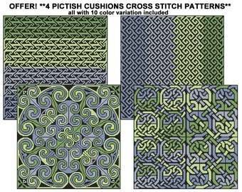 4 Patterns Pictish Cushions for Cross Stitch - Special offer!