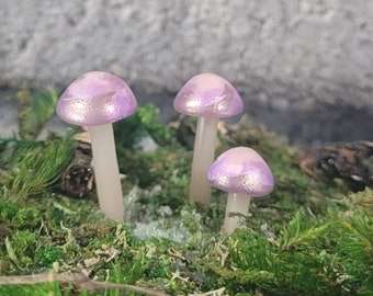 Translucent Shimmery light pink and purple Mushrooms  Fairy Garden Terrarium