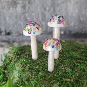 Pearl Glitter Cosmic Mushrooms  Fairy Garden Terrarium