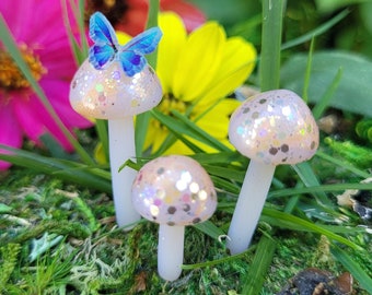 Gold and Silver Glittery Mushrooms | Butterfly Mushroom | Fairy Garden Terrarium