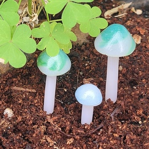 Translucent Green and Blue Mushrooms  Fairy Garden Terrarium