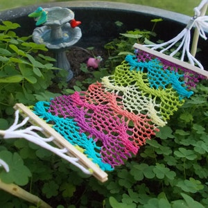 Bohemian Fairy Garden Hammock Crocheted Fabric Miniature Fairy Garden Faery Garden Gnome Planter