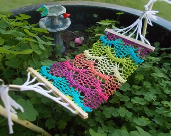 Bohemian Fairy Garden Hammock Crocheted Fabric Miniature Fairy Garden Faery Garden Gnome Planter