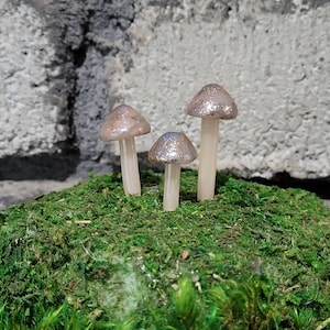 Translucent Shimmery Gold and Purple Marbled Mushrooms  Fairy Garden Terrarium