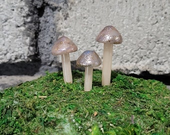 Translucent Shimmery Gold and Purple Marbled Mushrooms  Fairy Garden Terrarium