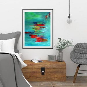 Abstract Art Turquoise Giclee Canvas Print Acrylic Paintings Colourful Landscapes Contemporary Art Teal Red Wall Art Home Decor Prints Gifts image 7