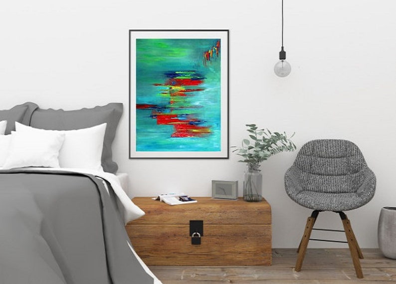 Abstract Art Turquoise Giclee Canvas Print Acrylic Paintings Colourful Landscapes Contemporary Art Teal Red Wall Art Home Decor Prints Gifts image 7