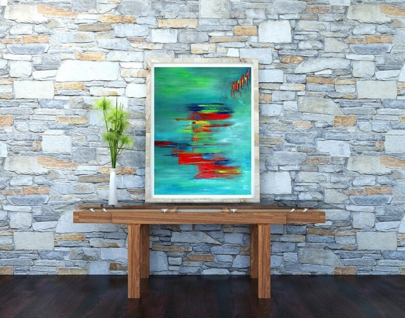 Abstract Art Turquoise Giclee Canvas Print Acrylic Paintings Colourful Landscapes Contemporary Art Teal Red Wall Art Home Decor Prints Gifts image 8