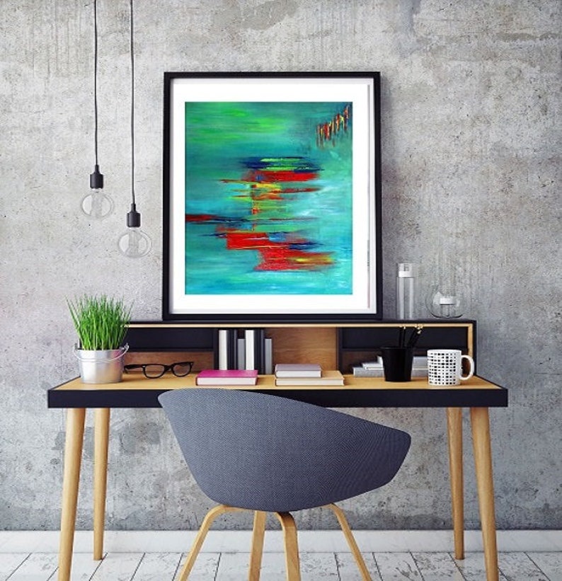 Abstract Art Turquoise Giclee Canvas Print Acrylic Paintings Colourful Landscapes Contemporary Art Teal Red Wall Art Home Decor Prints Gifts image 9