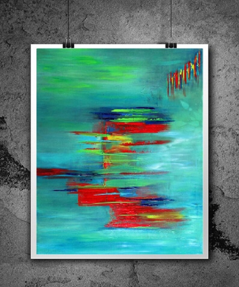 Abstract Art Turquoise Giclee Canvas Print Acrylic Paintings Colourful Landscapes Contemporary Art Teal Red Wall Art Home Decor Prints Gifts image 2