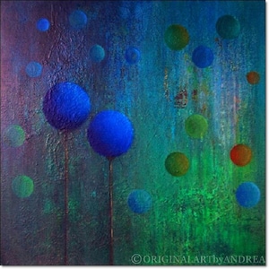 Blue Flowers Abstract Acrylic Painting: Modern Floral Landscape, 24x24 Canvas