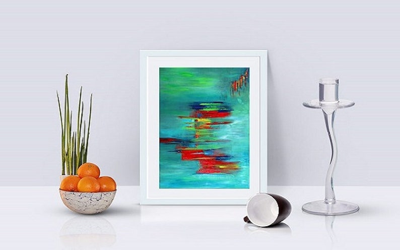 Abstract Art Turquoise Giclee Canvas Print Acrylic Paintings Colourful Landscapes Contemporary Art Teal Red Wall Art Home Decor Prints Gifts image 10