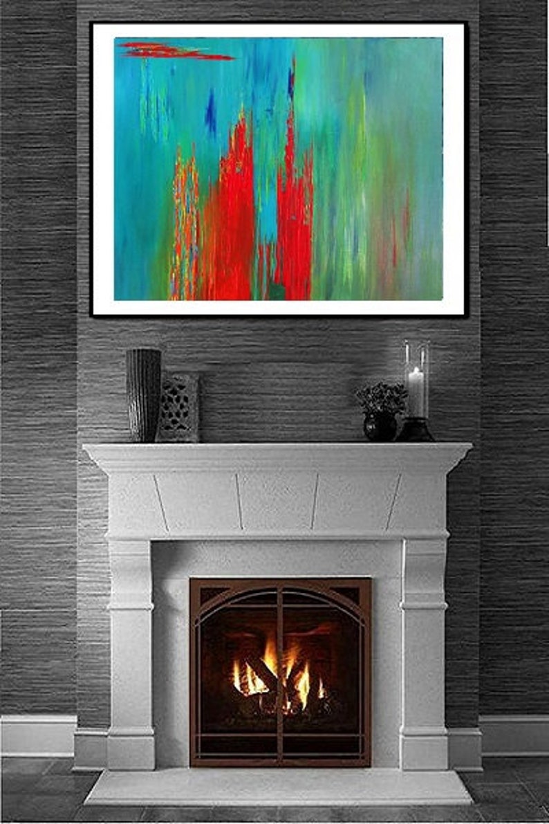 Abstract Landscape Teal Canvas Art Turquoise Red Paintings PRINTS WALL ART Home Decor Unique Gifts Prints Giclee Painting Colorful Abstract image 6