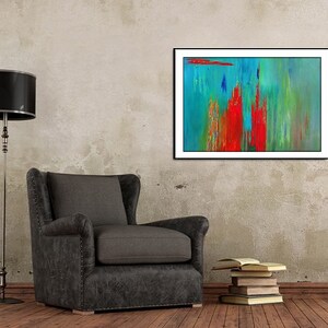 Abstract Landscape Teal Canvas Art Turquoise Red Paintings PRINTS WALL ART Home Decor Unique Gifts Prints Giclee Painting Colorful Abstract image 4