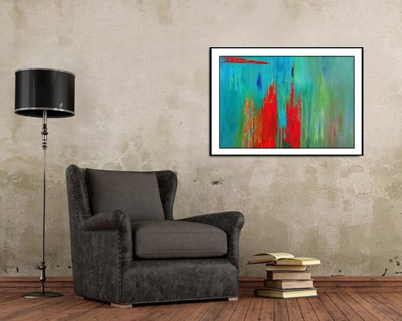 Abstract Landscape Teal Canvas Art Turquoise Red Paintings PRINTS WALL ART Home Decor Unique Gifts Prints Giclee Painting Colorful Abstract image 4
