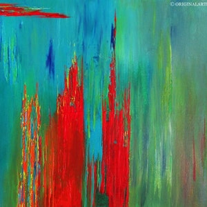 Abstract Landscape Teal Canvas Art Turquoise Red Paintings PRINTS WALL ART Home Decor Unique Gifts Prints Giclee Painting Colorful Abstract image 1