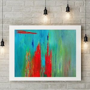 Abstract Landscape Teal Canvas Art Turquoise Red Paintings PRINTS WALL ART Home Decor Unique Gifts Prints Giclee Painting Colorful Abstract image 2