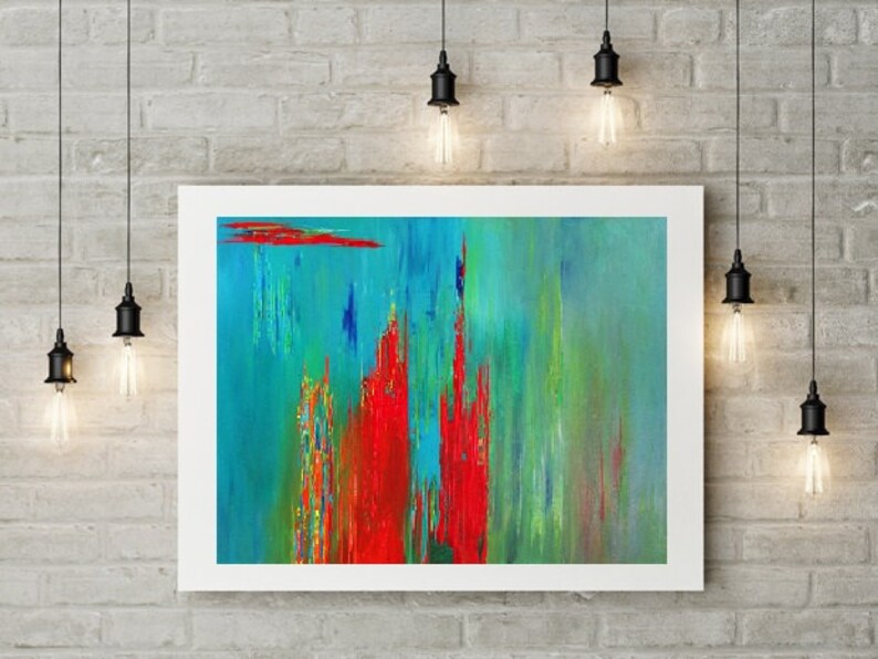 Abstract Landscape Teal Canvas Art Turquoise Red Paintings PRINTS WALL ART Home Decor Unique Gifts Prints Giclee Painting Colorful Abstract image 2