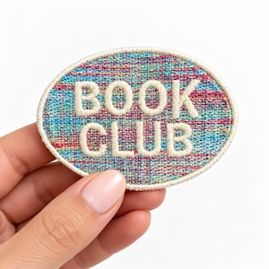 Book Club Embroidered Iron On Patch, Multicolor Book Lover Patch, Vintage Style Oval Patch, Reader Gift, Bookish Tote Accessory