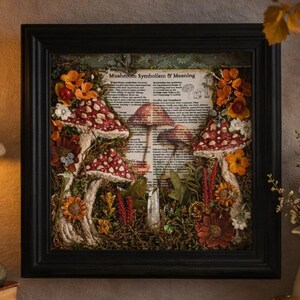 Lighted Mushroom Shadow Box, Woodland Fairy Wall Art, Botanical Nature Decor