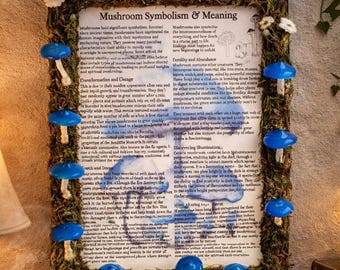Lighted Blue Mushroom Wall Art, Woodland Shadow Box, Cottagecore Fairy Decor, Moss Frame