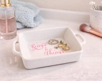 Ceramiczna tacka na pierścionki, tacka na biżuterię „Rings & Things”, organizer na kosmetyki