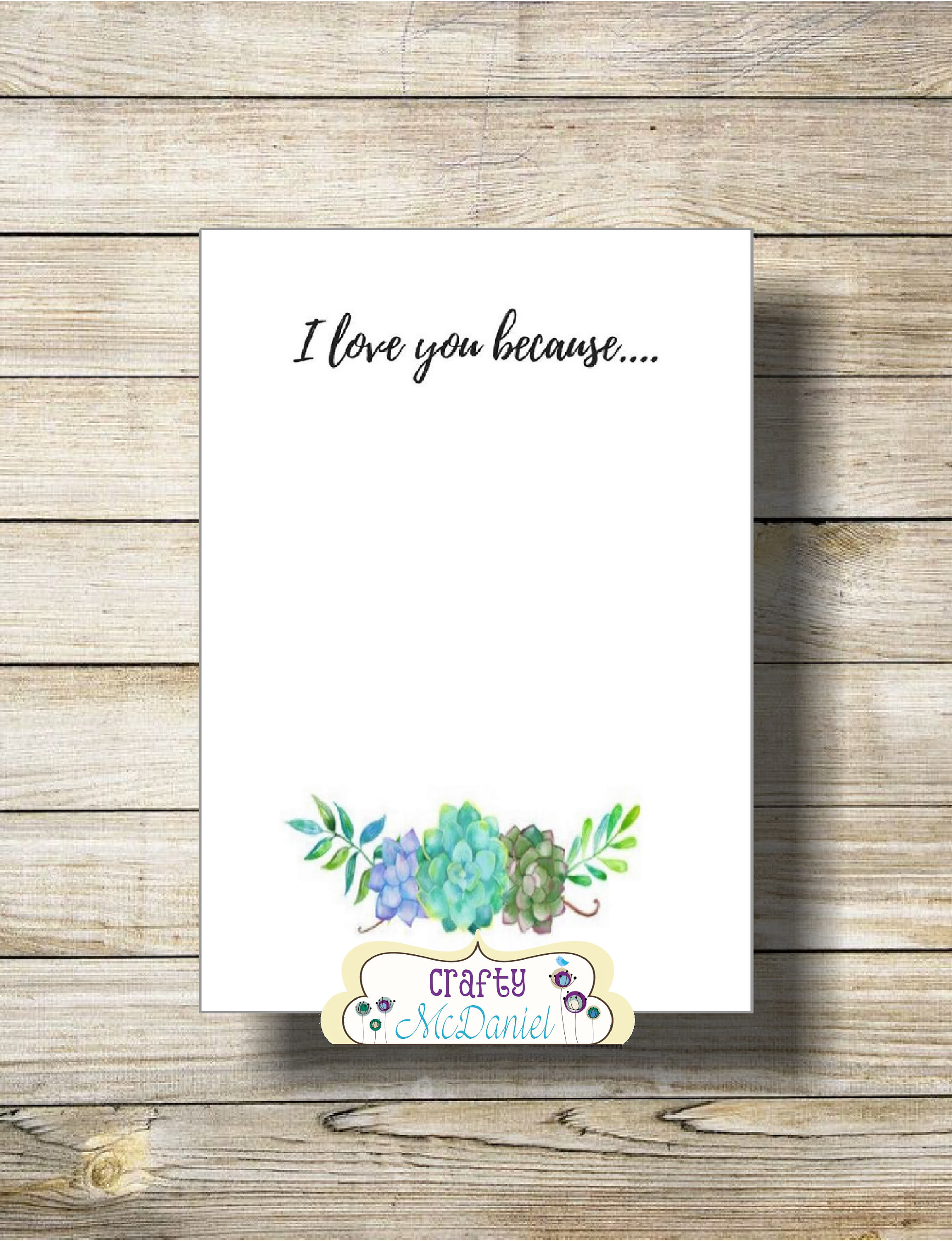 I Love You Because Printable I Love You Because Dry Erase - Etsy