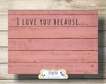 I Love You Because Printable I Love You Because Dry Erase | Etsy