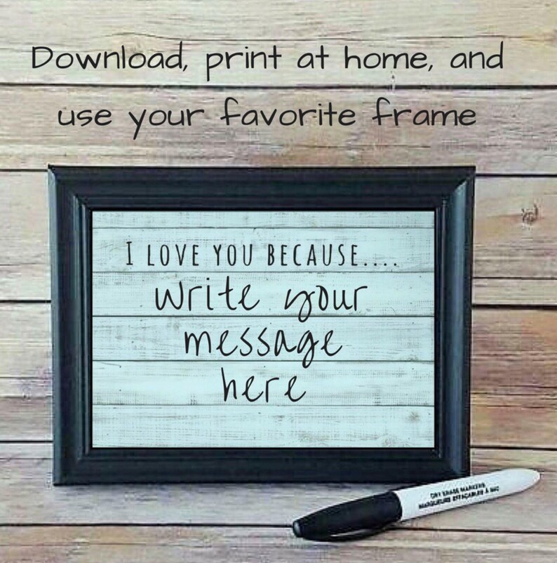 I Love You Because Printable I Love You Because Dry Erase - Etsy