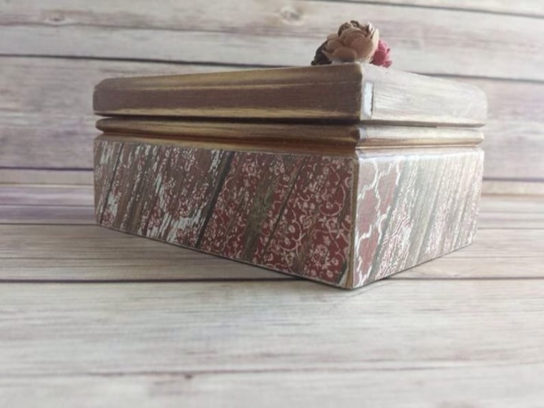 Red Ring Bearers Box Vintage Wedding Jewelry Box Wood Up-Cycled Home Decor Rustic Wedding READY TO SHIP Eco-Friendly Gift