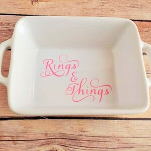 Ceramic Ring Dish, "Rings & Things" Jewelry Tray, Vanity Organizer image 2