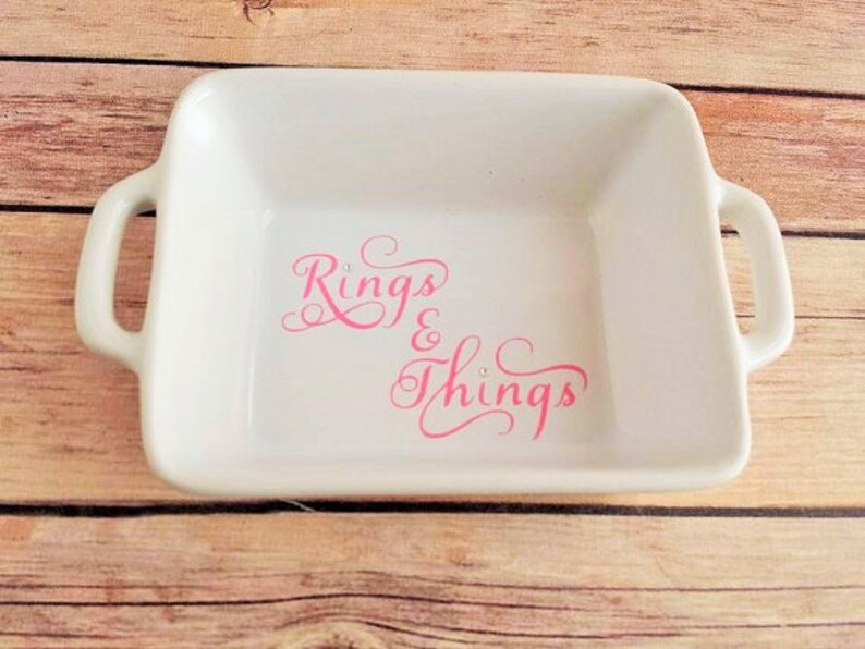 Ceramic Ring Dish, "Rings & Things" Jewelry Tray, Vanity Organizer image 2