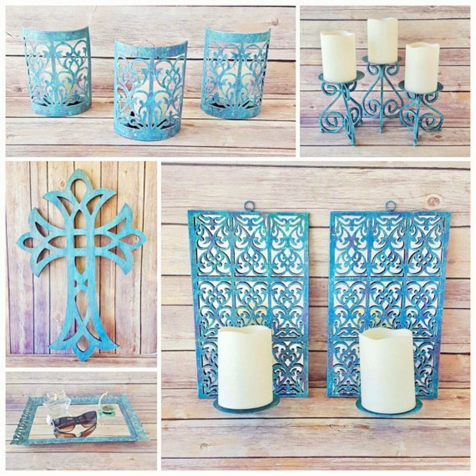 Rustic Candle Holders Turquoise Candle Holders Farmhouse Etsy