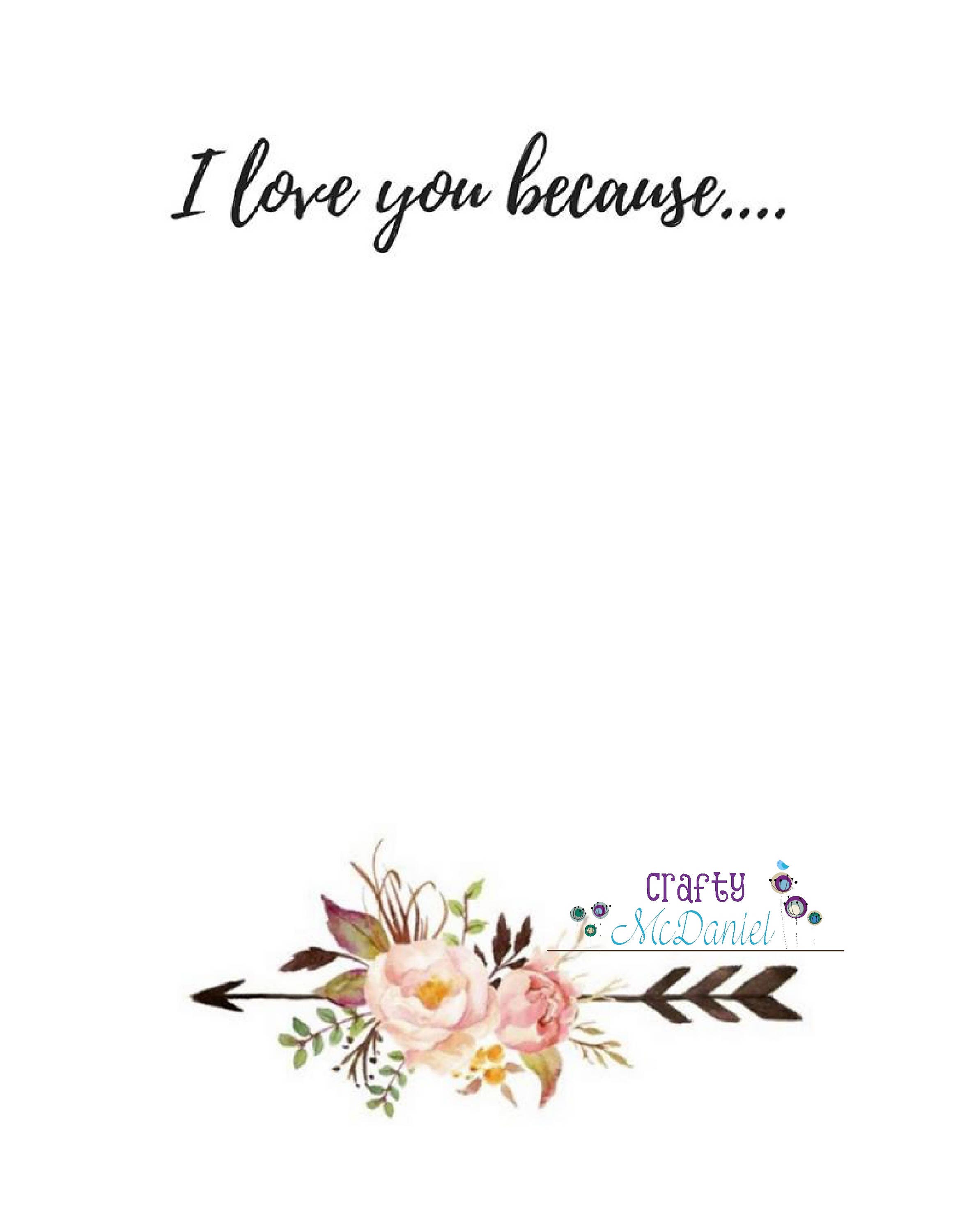 I Love You Because Printable I Love You Because Dry Erase Instant ...