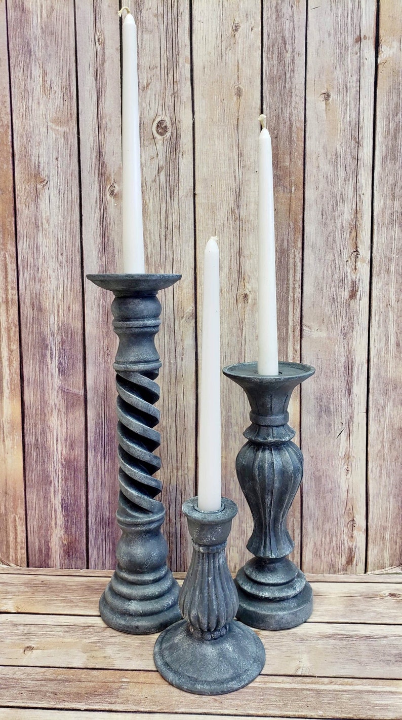 Gray Statuary Candle Holders French Country Candle Holders Etsy