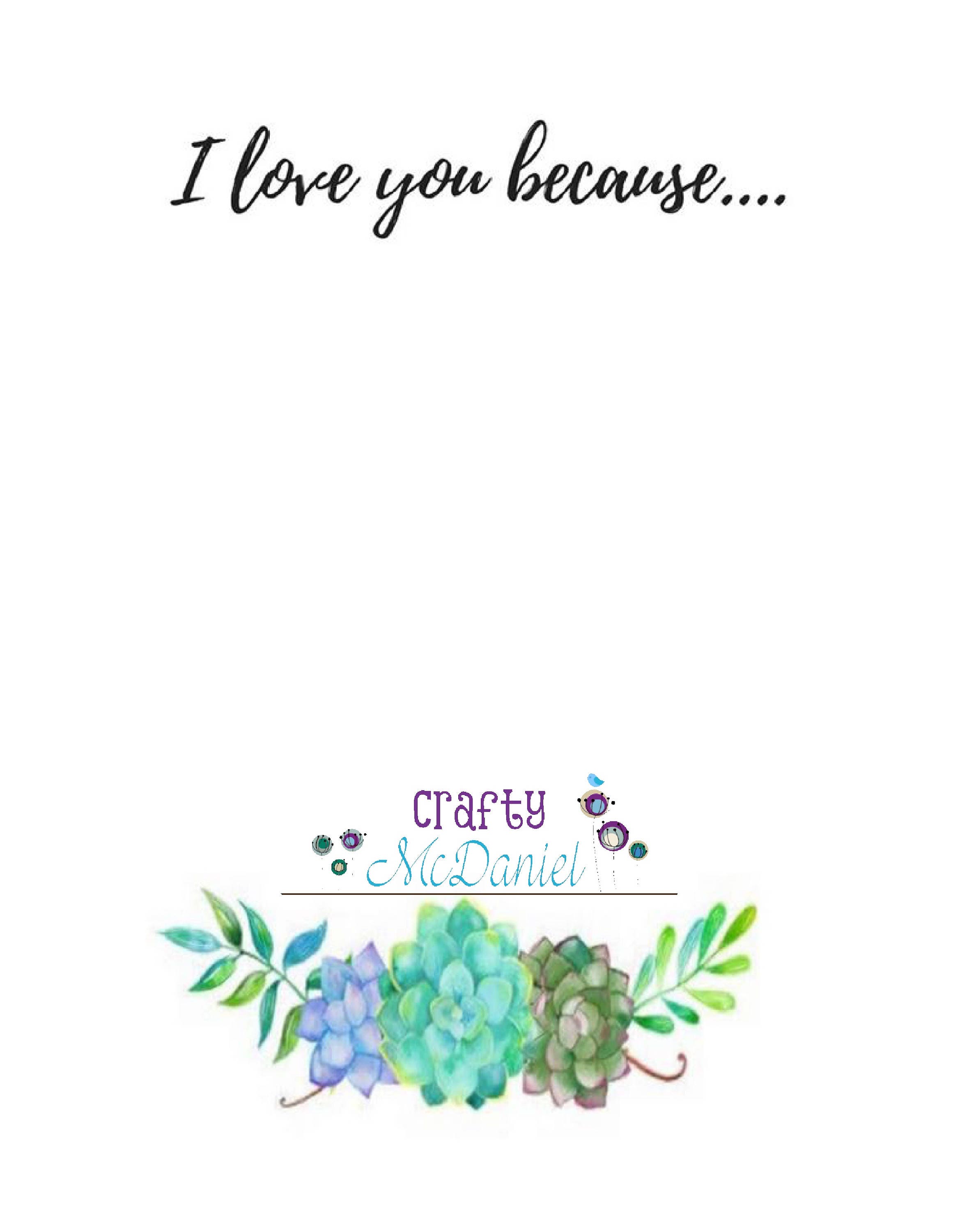 I Love You Because Printable I Love You Because Dry Erase - Etsy