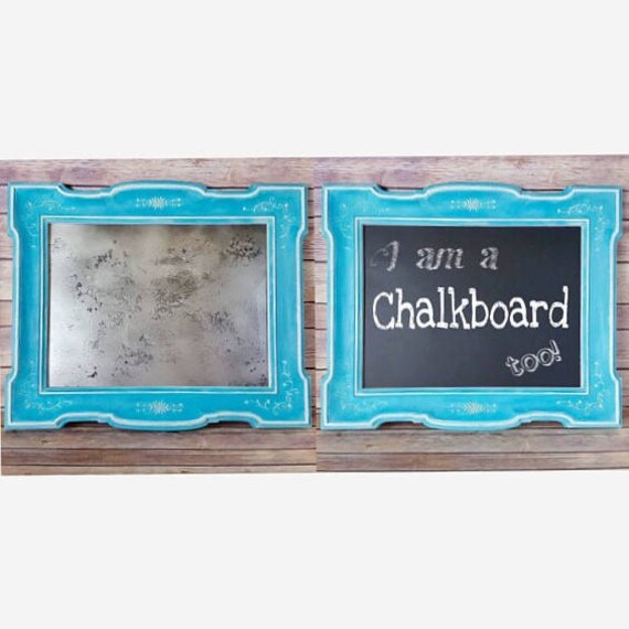 Mercury Glass Wall Mirror Turquoise Ornate Frame Framed Chalkboard Gallery Farmhouse Home Decor Up Cycled