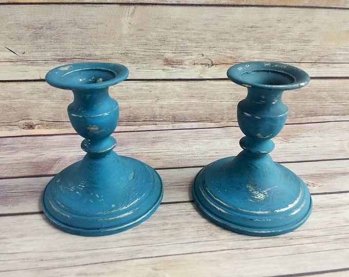 Teal Candle Holders Teal Candlesticks French Country Etsy