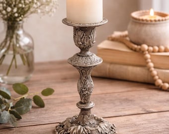 Distressed Farmhouse Candle Holder: Vintage Style Table Centerpiece Home Decor