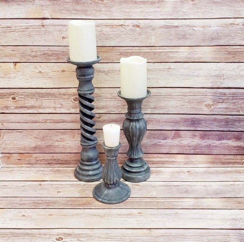 Gray Statuary Candle Holders French Country Candle Holders Etsy