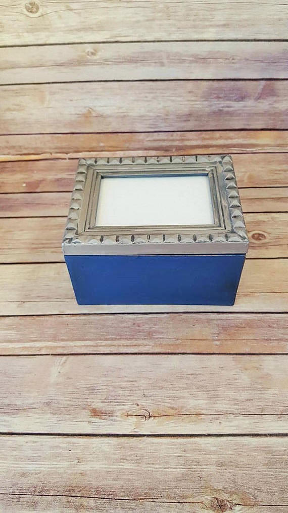 Jewelry Box Wood Blue Jewelry Box Blue and Gray Home Decor Blue Bedroom